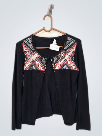 Jacqueline Riu Long Sleeve Top with Embellished Neckline