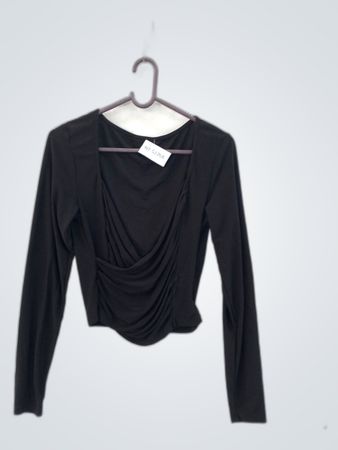 Black Long Sleeve Wrap Top