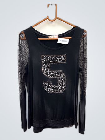 M&C Black Mesh Sleeve Rhinestone Top