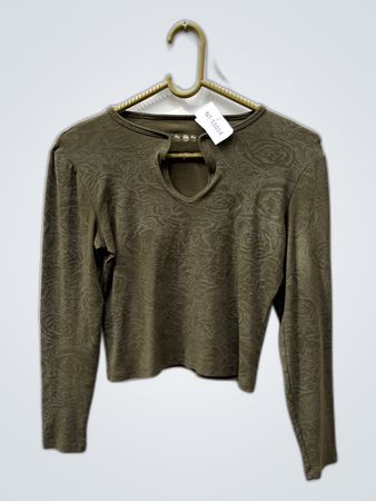 Unbranded Olive Green Floral Cropped Long Sleeve Top