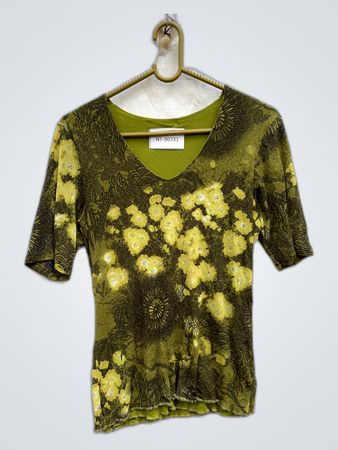 Unbranded Olive Green Floral V-Neck Top