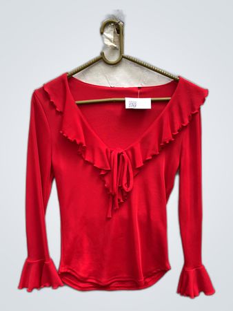 Red Ruffled Long Sleeve Top