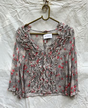 Mango Ruffled Leopard Print Blouse