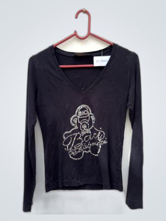 Baci & Abbracci Black Rhinestone V-Neck Long-Sleeve Top
