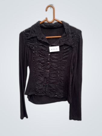 Unbranded Black Ruffled Sequined Long Sleeve Blouse