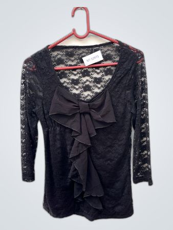 Unbranded Black Lace Long Sleeve Blouse with Bow Detail
