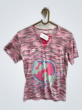 S.I.L Love Print Striped V-Neck Top