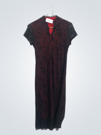 Burgundy Dress with Black Details