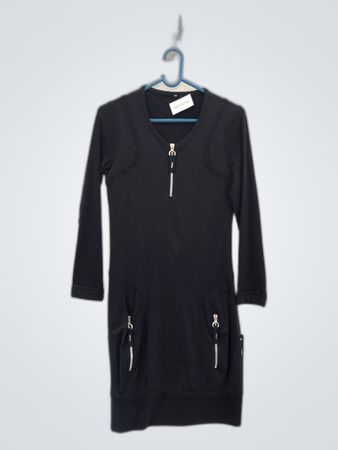 Black Long-Sleeve Dress with Zipper