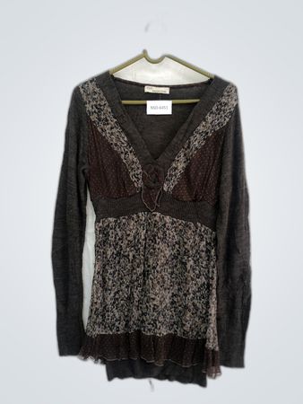 Brown Long Sleeve Top with Floral Pattern