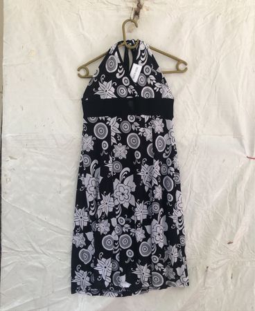 Black and White Floral Halter Dress
