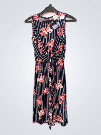 Heart & Arrow Striped Floral Wrap Dress