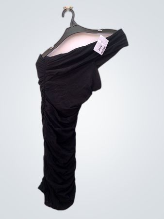 Mio Black One-Shoulder Ruched Mini Dress