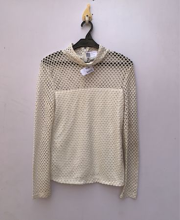 White Mesh Long-Sleeve Top
