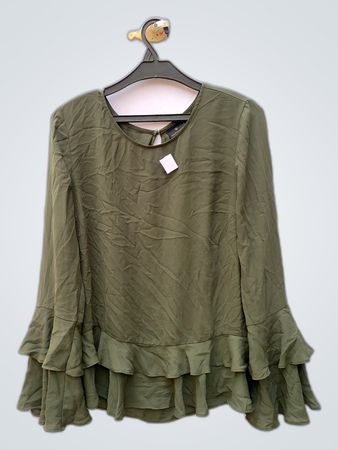 Worthington Green Ruffle Sleeve Blouse