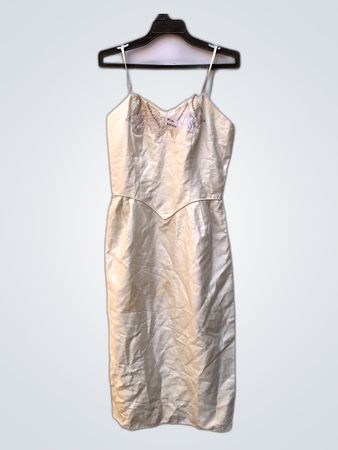Unbranded Cream Lace-Trim Satin Midi Dress