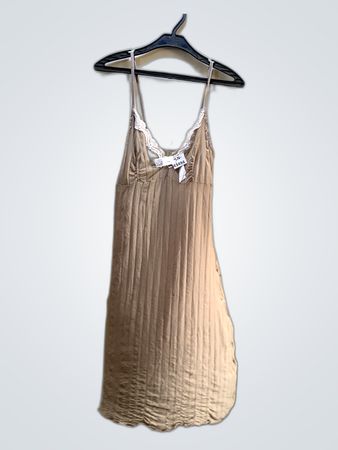 Beige Spaghetti Strap Dress with Lace Trim