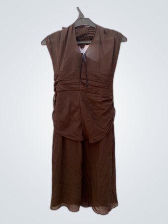 Unbranded Brown Chiffon Draped Midi Dress