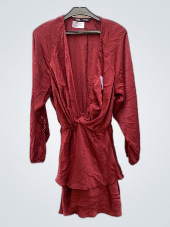 Zara Red Satin Wrap Blouse
