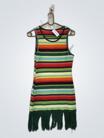 Multicolored Striped Fringed Dress