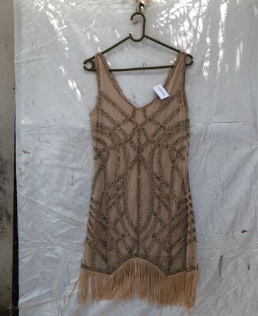 Krisp Beige Fringed Dress