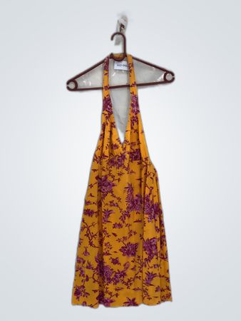 Yellow Floral Halter Neck Dress
