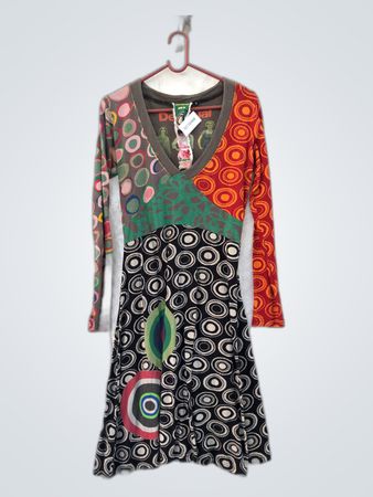 Desigual Multicolor Circle Print Long Sleeve Dress