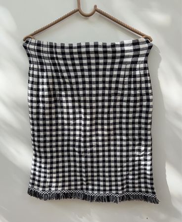 Black and White Plaid Fringe Mini Skirt