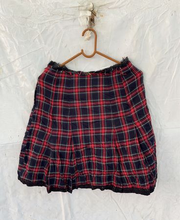 Distressed Plaid Mini Skirt
