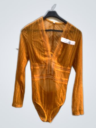 Orange Long-Sleeve Mesh Bodysuit