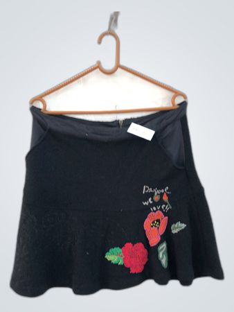 Black Embroidered Mini Skirt