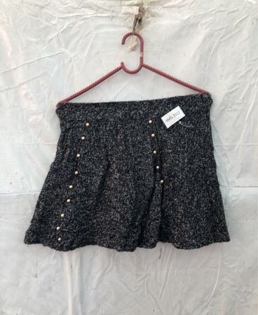 Gray Speckled Skirt with Gold Buttons