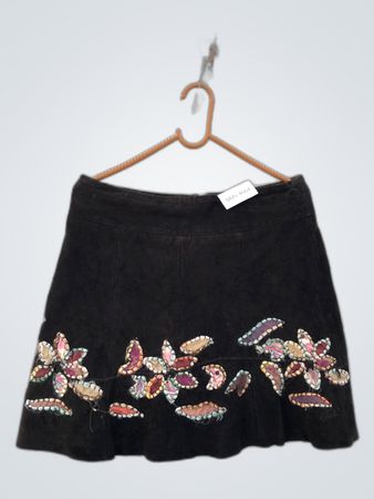 Jamie Black Suede Embroidered Mini Skirt
