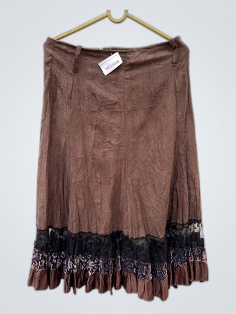 Patrice Breal Brown Lace-Trim Midi Skirt
