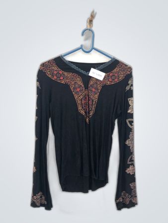 Black Embroidered Long Sleeve Top