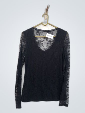 Unbranded Black Lace Long-Sleeve V-Neck Top