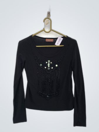 Black Embellished Long Sleeve Top