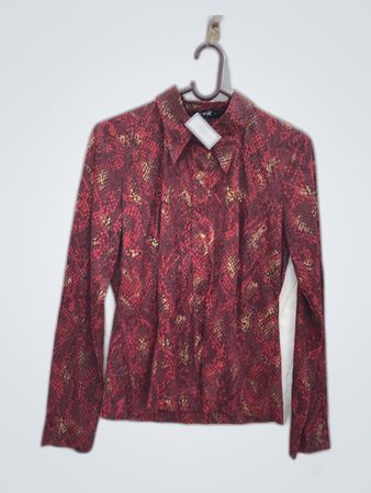 Red Snakeskin-Print Long-Sleeve Shirt