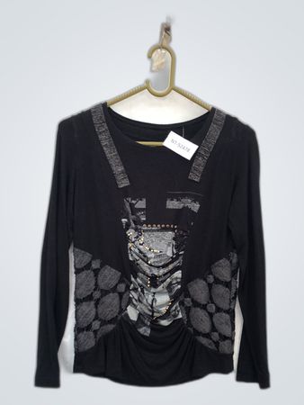 Black Long Sleeve Top with Gray Accents