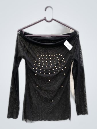 Black Sheer Top with Pearls