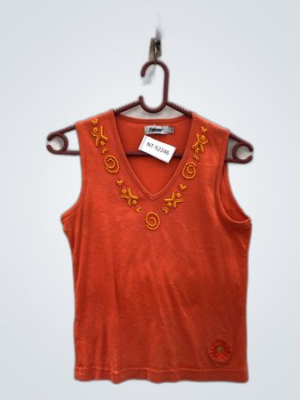 Orange Embellished Sleeveless Top