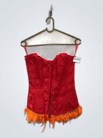 Red Corset with Orange Feathers