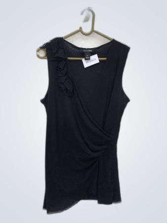 White House Black Market Black Sleeveless Ruffle Top