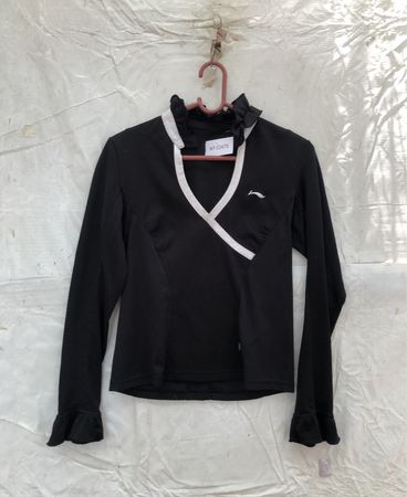 Black Long-Sleeve Top with White Trim