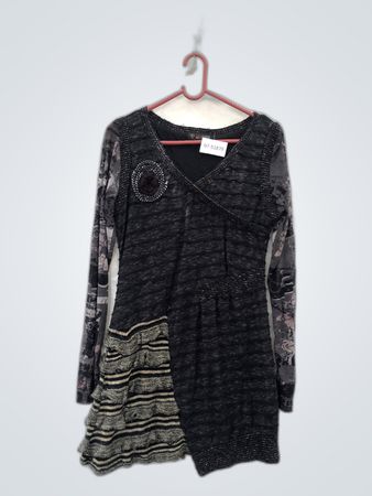101 Idées Black Patchwork Knit Dress