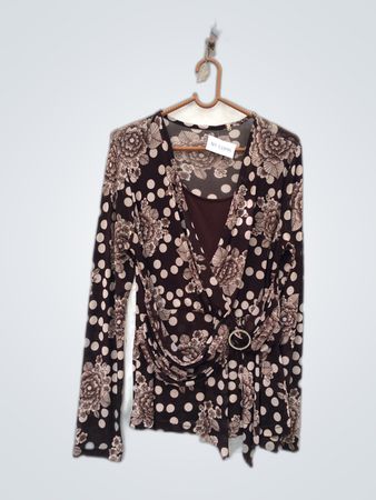 Blouse with Floral and Polka Dot Pattern