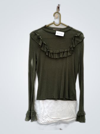 Olive Green Ruffled Long Sleeve Top