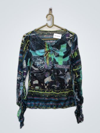 Unbranded Multicolor Abstract Print Long-Sleeve Blouse
