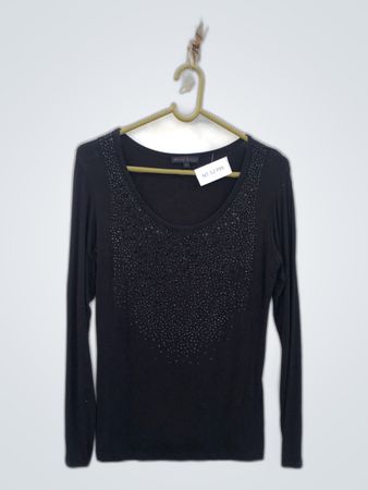 Crazy Daisy Black Long Sleeve Top with Rhinestones