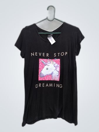 Black Graphic T-Shirt with Unicorn Design